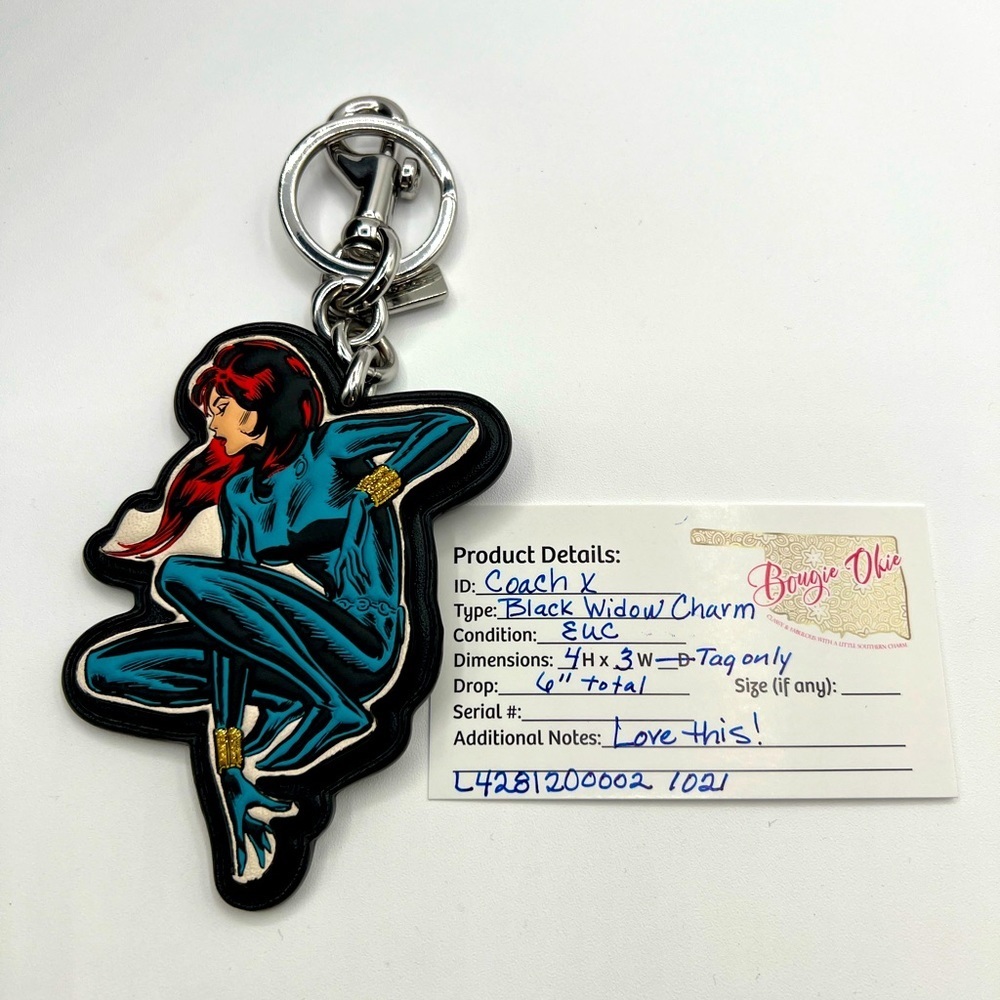 Coach Marvel Limited Edition Black Widow Leather Bag Charm Keychain - Picture 3 of 3